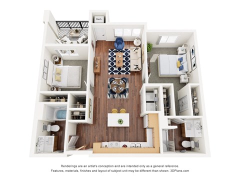 Floor plan for 2 beds, 2 baths, 946 sqft